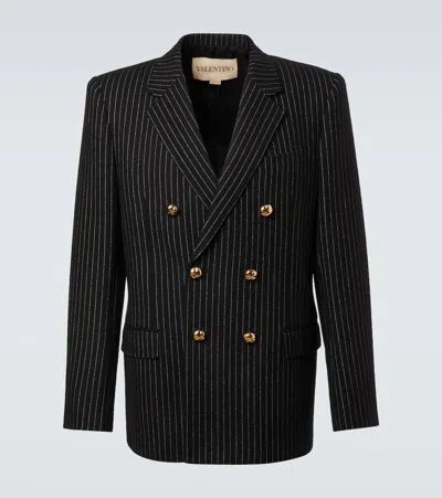 Valentino Chalk Stripe Wool And Silk Blazer In Black