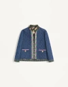 Valentino Womens Blu Medio Chambray Floral-print Denim Jacket In Blue