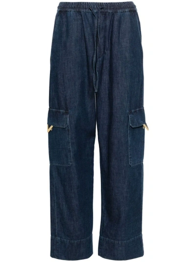 Valentino Pantaloni Cargo In Chambray Denim In Blue