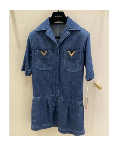 Valentino Chambray Denim Jumpsuit In Blue