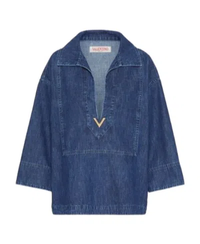 Valentino Chambray Denim Kaftan Top In Blue