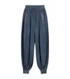 Valentino Tasseled Embroidered Chambray Tapered Pants In Blue