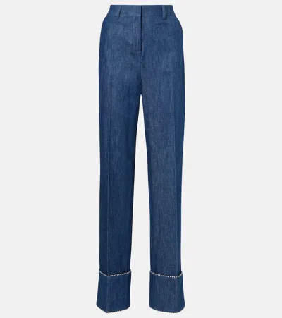 Valentino Garavani Cuffed Chambray Pants In Blue