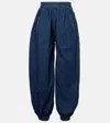 Valentino Tasseled Embroidered Chambray Tapered Pants In Blue
