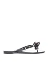 Valentino Heel Sandals With Bow Accent And Studded Embellishments In Black
