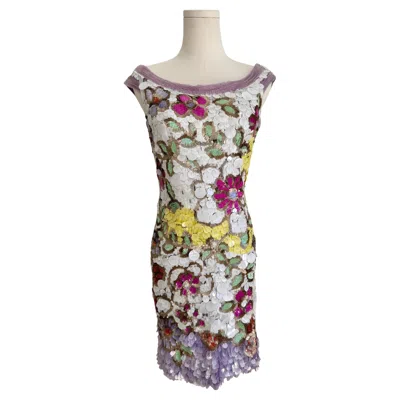 Pre-owned Valentino Chanel S/s 2004 Floral Sequin Mini Dress, Vintage Cocktail Style In Gray
