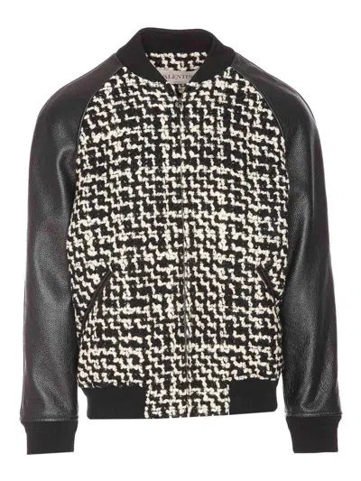Valentino Chez-patch Tweed Bomber Jacket In Beige
