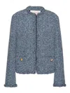 Valentino Sky Blue Tweed Crewneck Jacket In Azul