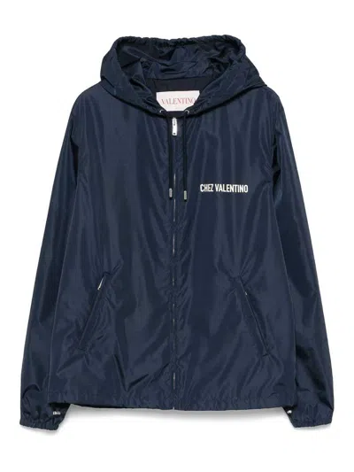 Valentino Hooded Jacket Featuring Drawstring Accents In Blue