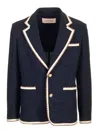 Valentino Blue Jersey Blazer With Torchon Piping In Blue