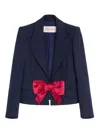 Valentino Single Breasted Viscose Blazer With Bow In Blue