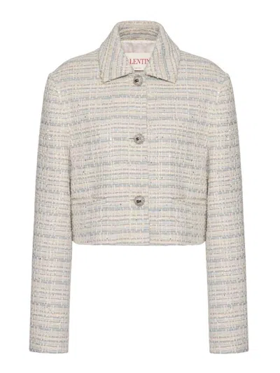 Valentino Cropped Embellished Cotton-blend Tweed Jacket In Multi