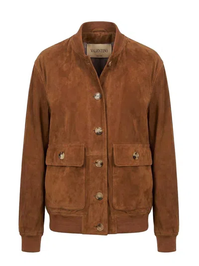 Valentino Garavani Leather Jacket In Brown