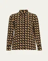 Valentino Charles Pug Crepe De Chine Blouse In Multi