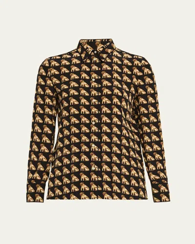 Valentino Charles Pug Crepe De Chine Blouse In Multi