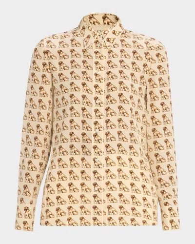 Valentino Charles Pug Crepe De Chine Blouse In Neutral