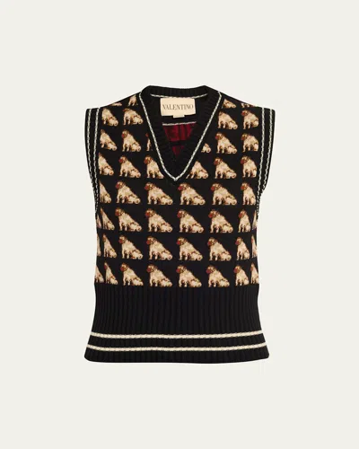 Valentino Charles Pug Sweater Vest In Black