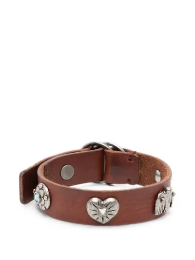 Valentino Garavani Charm-embellished Leather Bracelet In Brown