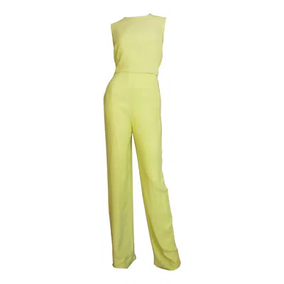 Pre-owned Valentino Chartreuse Silk Back Cutout Jumpsuit 2000s In Green