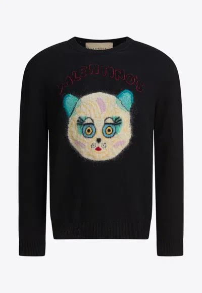 Valentino Chat De La Maison Patch Wool Sweater In Black