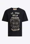 Valentino Garavani T-shirt With Le Chat De La Maison Print In Black