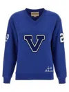 Valentino Blue Sweatshirt With V And Le Chat De La Maison Embroidery