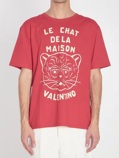 Valentino Red T-shirt With Le Chat De La Maison Print Men