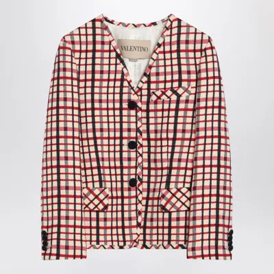 Valentino Check-pattern Jacket In Virgin Wool And Cotton In Red