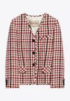 Valentino Check-pattern Jacket In Virgin Wool And Cotton In Red