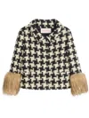 Valentino Faux-fur Macro Houndstooth Tweed Jacket In Neutrals