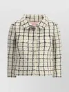Valentino Check Three-quarter Sleeve Tweed Jacket