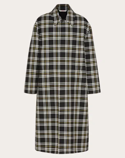 Valentino Check Print Wool Coat In Noir/blanc/jaune