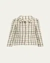 Valentino Check Three-quarter Sleeve Tweed Jacket In Ivory Black