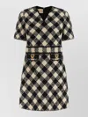 Valentino Womens Betulla Nero Diamond-check Textured Woven Mini Dress In Multi