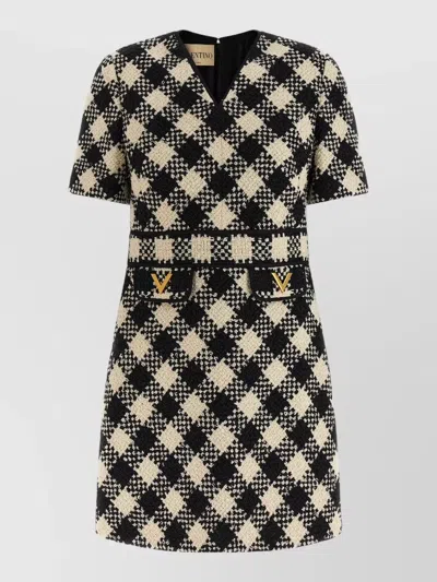 Valentino Women Blackwhite Damier Tweed Dress, Xs Luxury Dresses For Women Darveys