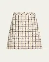 Valentino Check-pattern Tweed Mini Skirt In Ivory Black