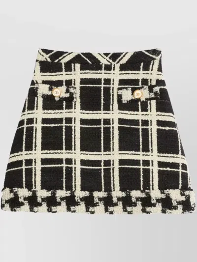 Valentino Macro Check Tweed Mini Skirt In Black
