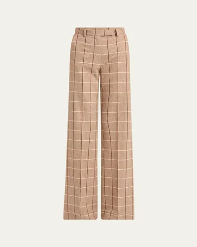 Valentino Checked Wool Wide-leg Pants In Brown