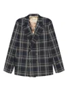 Valentino Checked Double-breasted Blazer In Blue