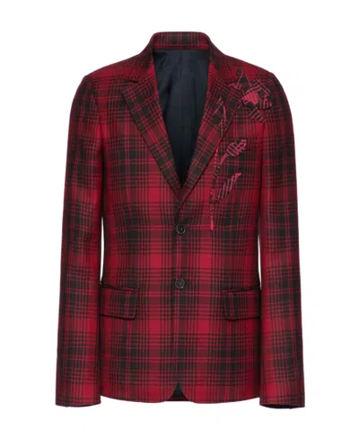 Valentino Checked Single-breasted Blazer In Red