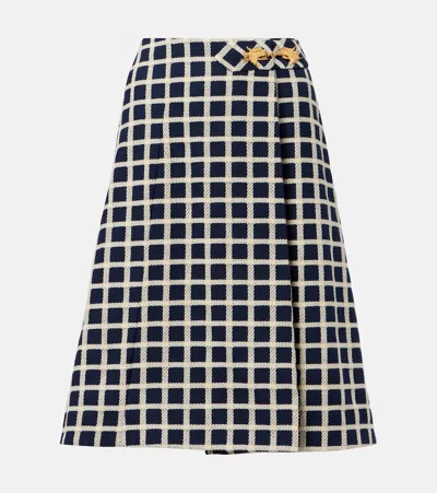 Valentino Checked Wool And Cotton-blend Midi Skrit