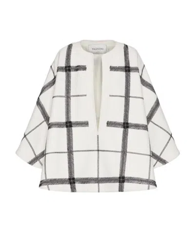 Valentino Checkered Vertical Pleated Cloak In Burgundy