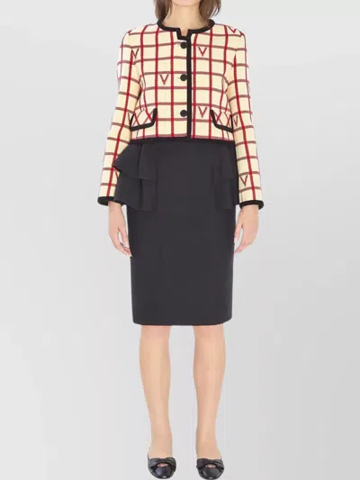 Valentino Checkered Vlogo Cropped Jacket In Neutral