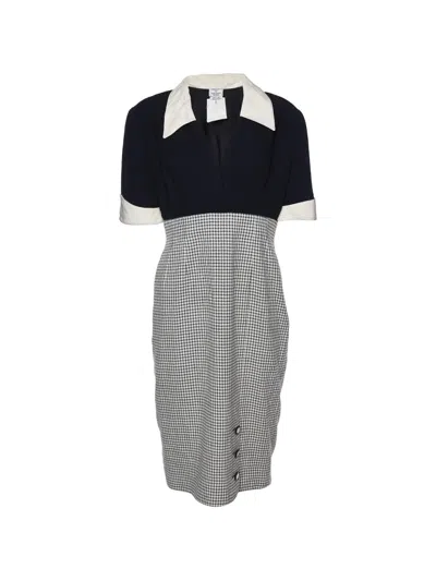 Pre-owned Valentino Check-pattern Panelled Dress In Neutral