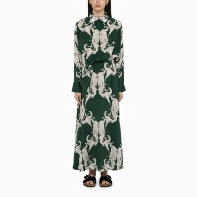 Valentino Chemisier Dress With Ivy Green Silk Print In Multicolor