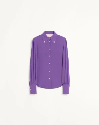Valentino Daisy Jewel Collar Embellished Shirt With Pleated Shoulders In Purple Orchid