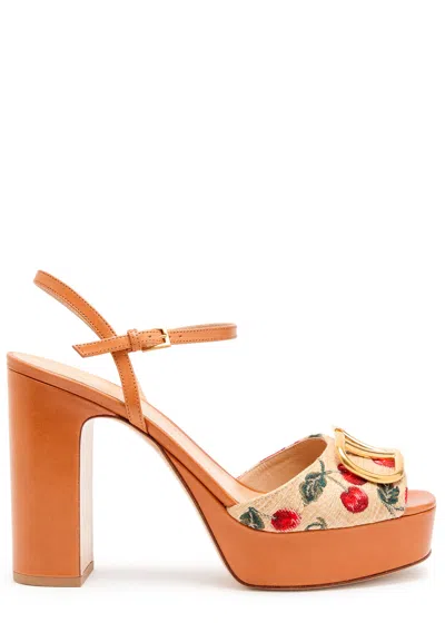Valentino Garavani Valentino Cherries 115 Jacquard Raffia Sandals In Multicoloured