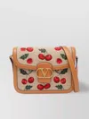 Valentino 9t05 Cherry-jacquard Raffia And Leather Cross-body Bag