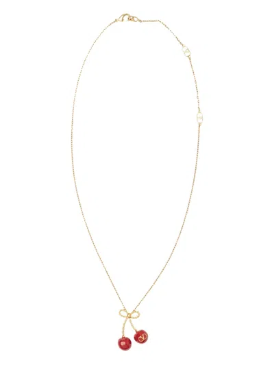 Valentino Garavani Cherry Bow Necklace In Gold