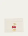 Valentino Cherry Motif Leather Cardholder Textured In White